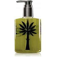 Ortigia Bergamotto liquid soap, 300 ml, clear bottle with black palm tree design, silver pump dispenser.