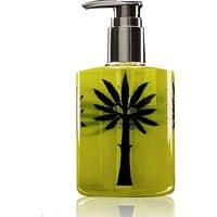 Ortigia Fico d'India liquid soap, 300 ml, green bottle with black palm tree design, silver pump dispenser.