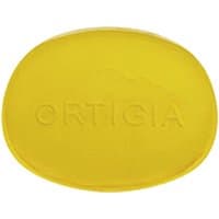 Yellow oval Ortigia glycerine soap with "ORTIGIA" embossed, 40g, Lime di Sicilia scent.