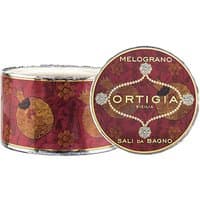 Ortigia Melograno Bath Salts 500g in round red tin with gold pomegranate design and ornate label.