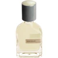 Clear glass bottle of Orto Parisi Seminalis unisex musk perfume with a grey cap and beige label.