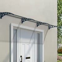 Grey twinwall door canopy with arched design and black brackets, mounted above a white door.