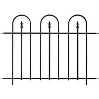 Black metal fence panel with triple arch design and vertical bars, measuring 4' x 3'.