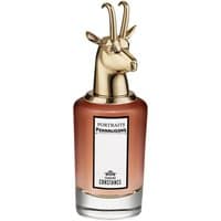 Amber bottle with gold antelope head cap, Penhaligon's Changing Constance Eau de Parfum label, 75 ml.