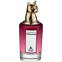 Pink bottle of Penhaligon's The Bewitching Yasmine perfume with a gold cat-shaped cap.