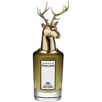 Green glass bottle with gold stag head cap, Penhaligon's The Tragedy of Lord George Eau de Parfum, 75 ml.