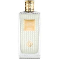 Clear glass bottle with gold cap, embossed pattern, and gold label for Perris Cedro di Diamante unisex citrus perfume.