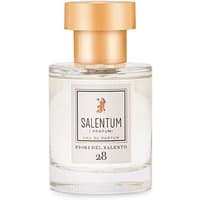 Clear glass bottle with gold cap, Salentum Fiori di Salento Eau de Parfum label, unisex floral perfume, 50 ml.