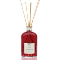 Clear glass bottle with red liquid, wooden reeds, and Salentum label, Melograno Nero Fruity Diffuser 250 ml.
