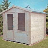 Shire Peckover log cabin summerhouse, 2.4m x 2.4m, natural wood finish, double doors, sloped roof, 19mm panels.