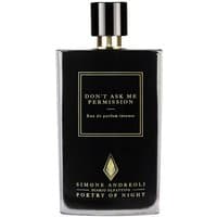 Black rectangular perfume bottle with gold text, "Don't Ask Me Permission," and a black cap, 100 ml unisex fragrance.