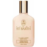 Cream-colored St. Barth Amber Vanilla Shower Cream bottle with gold cap and elegant label design.