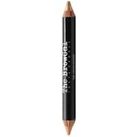 Black dual-ended pencil with gold and nude tips, labeled "The Browgal" for highlighting brows.