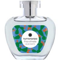 Clear glass bottle with silver cap, featuring a colorful cactus design label, Tuttotondo Fico d'India Eau de Toilette.