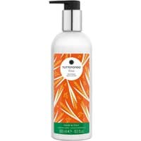 White Tuttotondo Riso body lotion bottle with orange and green label, black pump dispenser, 300 ml capacity.