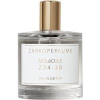 Clear glass bottle of Zarkoperfume MOLeCULE 234.38 with gold cap and white label, 100 ml unisex woody perfume.