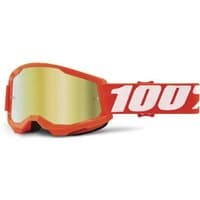 Orange junior goggles with mirror gold lens and gold/orange strap featuring white "100%" logo.