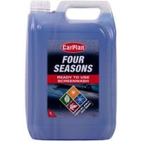 Blue CarPlan Four Seasons Screenwash 5L container with handle and red label.