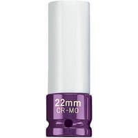 Purple and white Draper Expert 22mm Hi-Torq wheel nut socket for alloy wheels, marked "22mm CR-MO".