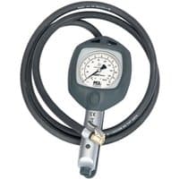 Draper Pcl Airforce analogue tyre inflator with grey casing, pressure gauge, and attached black hose.