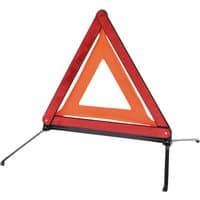 Red and orange triangular Draper vehicle warning sign with foldable black metal stand.