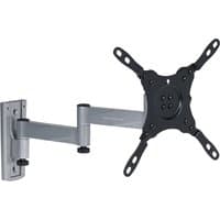 Lockable silver swing arm mount for TV, with black adjustable bracket and full motion capability for RVs or boats.