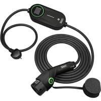 Black Sealey EVAC2 portable EV charger with 5m cable, Type 2 plug, and LED display on control unit.