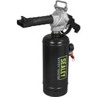 Black Sealey TC006 steel tyre bead seater with 6L capacity, ergonomic handle, and pressure gauge.