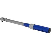 Sealey torque wrench with blue handle, silver shaft, micrometer style, 3/8 inch drive, 20-120Nm calibration.