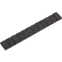 Black zinc-plated steel adhesive wheel weight strip, 12 segments, each 5g, by Sealey.