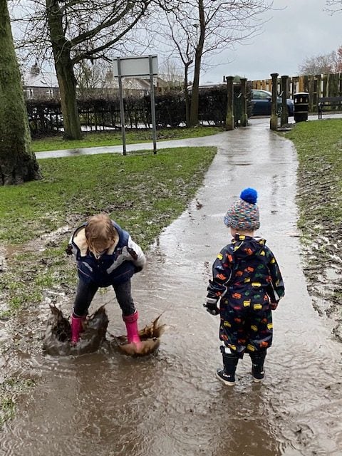 Finding mud on a walk with children