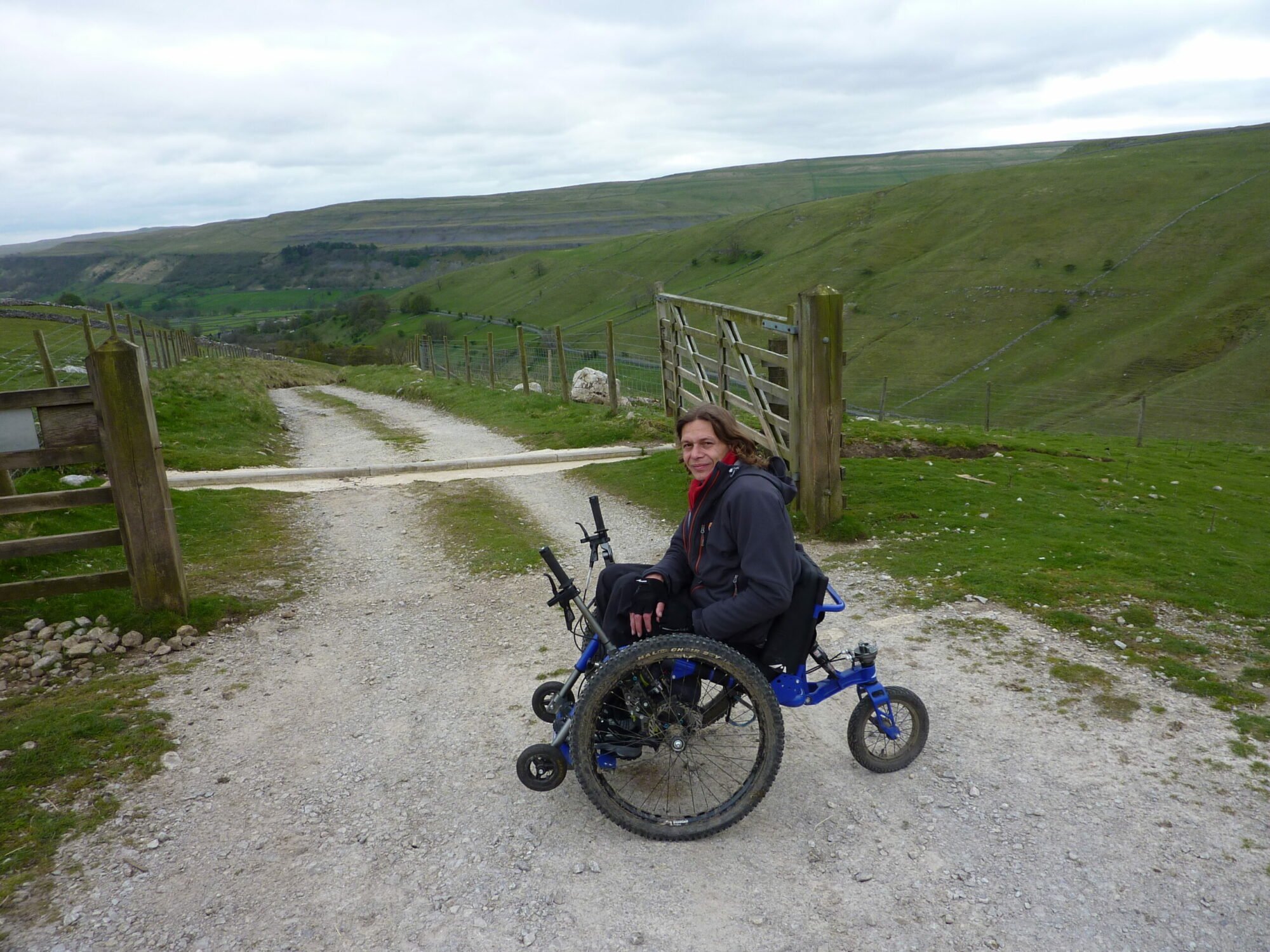A Mountain Trike user on Great Whernside in the Yorkshire Dales.