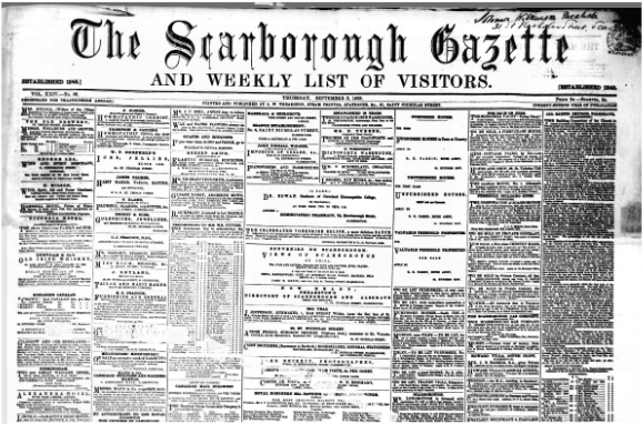 Image name the scarborough gazette 1868 the 2 image from the post Adventure to Yorkshire and unlock your heritage today  in Yorkshire.com.