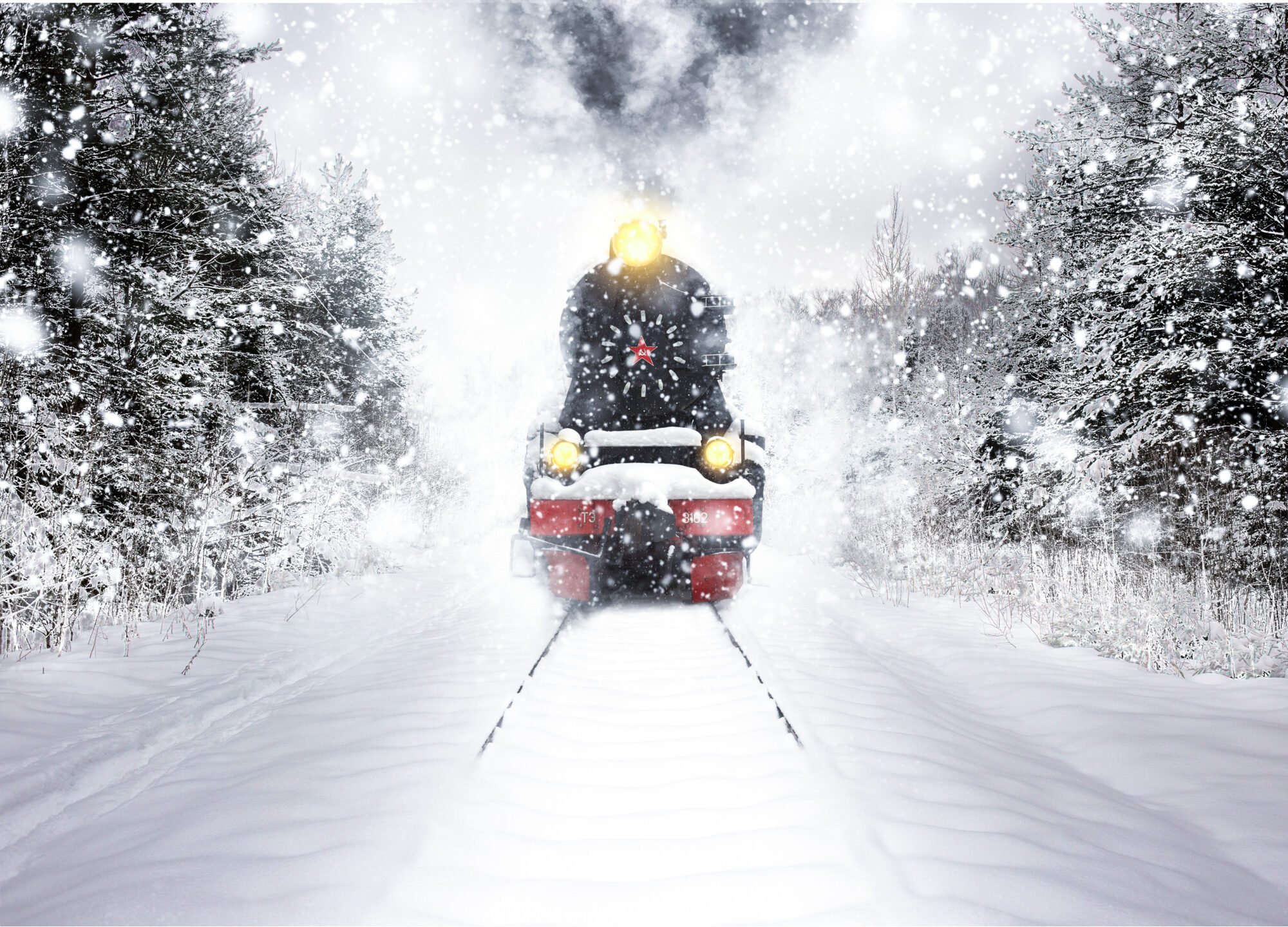 Christmas train with snow
