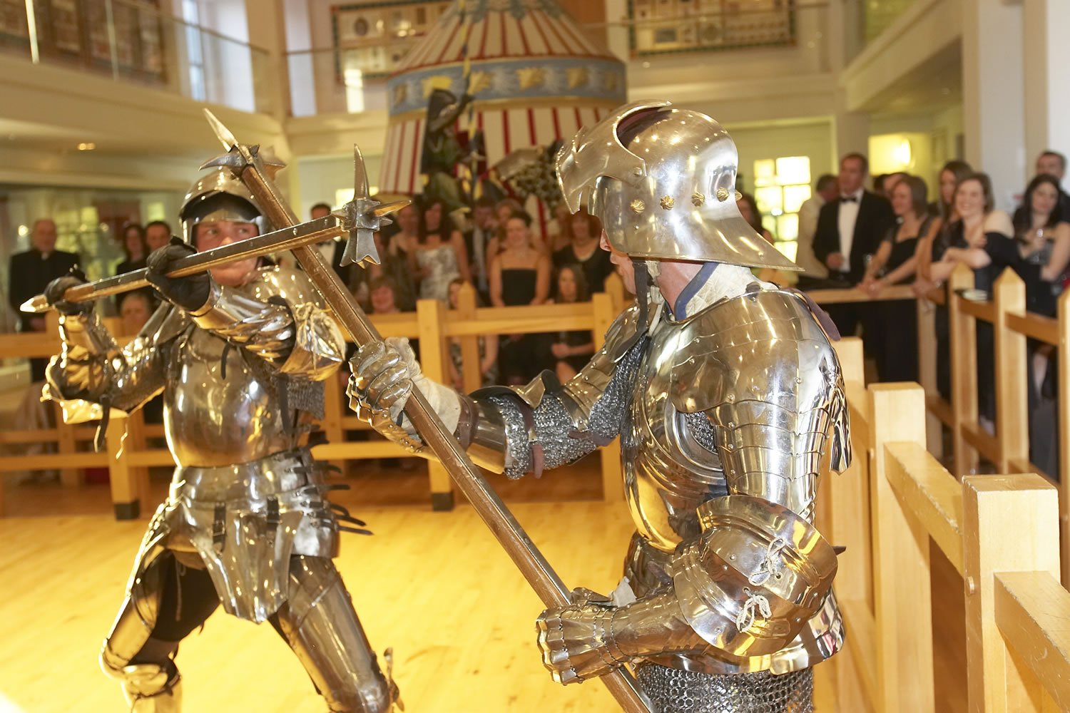 Armoured soldiers gihting at Royal Armouries Leeds