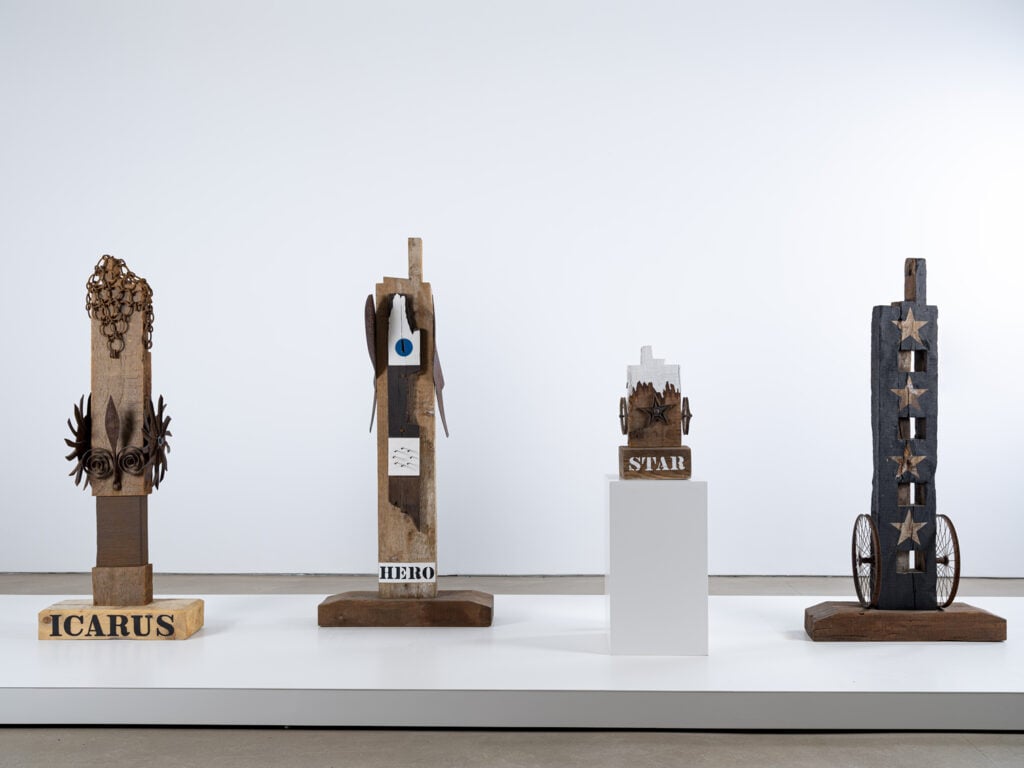 Image name robert indiana totem poles the 2 image from the post Exhibition Highlight Tour - Robert Indiana: Sculpture 1958- 2018 in Yorkshire.com.