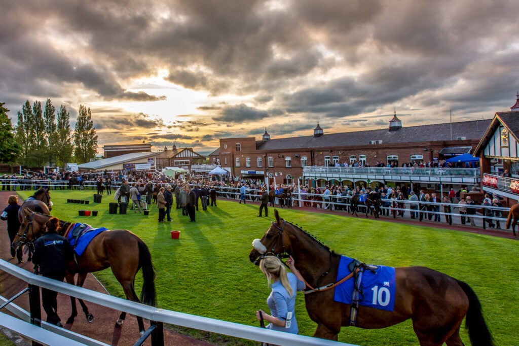 Image name go racing yorkshire horseracing parade ring sunset the 7 image from the post Go Racing In Yorkshire in Yorkshire.com.