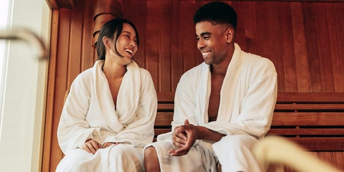 Spa treatment couple in steam room