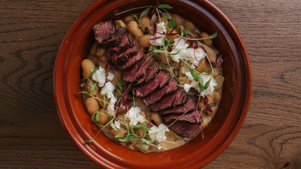 Image name Forage York Onglette steak braised butter beans with wild garlic and goats curd the 6 image from the post Giveaway: Meal for Two at Forage Bar & Kitchen, York in Yorkshire.com.