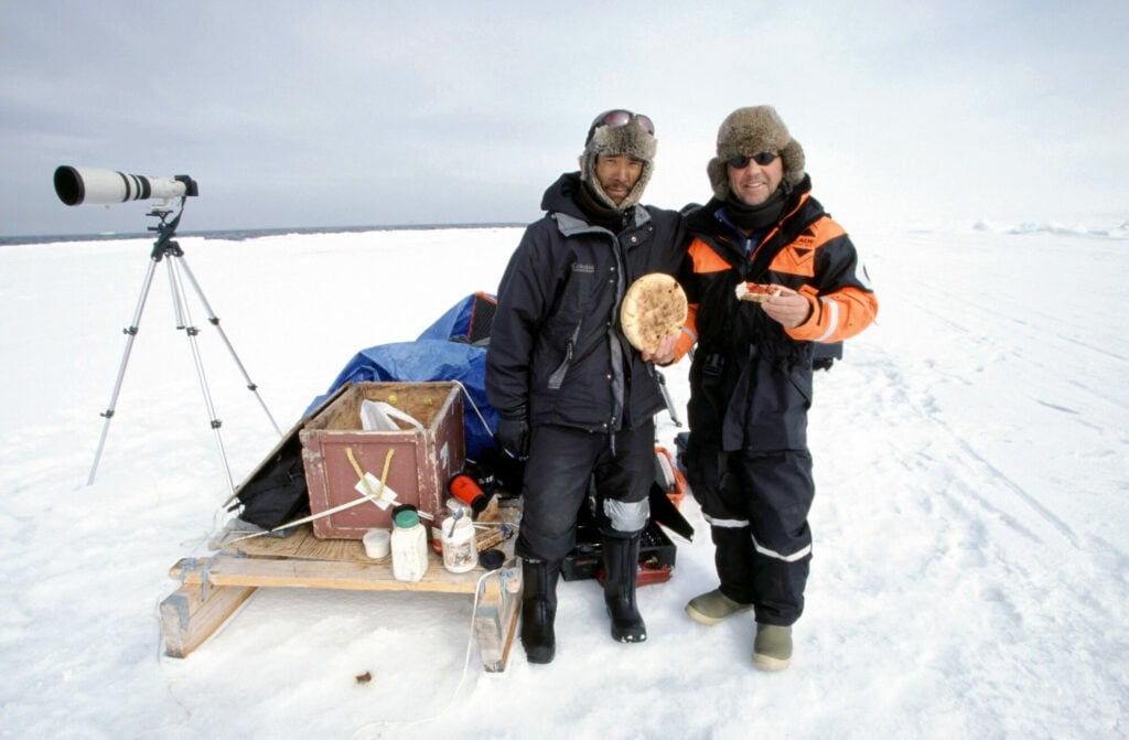 Image name DA with Inuit and bannock Image 140 the 14 image from the post Natural History Cameraman, Doug Allan, is coming to Ilkley in Yorkshire.com.