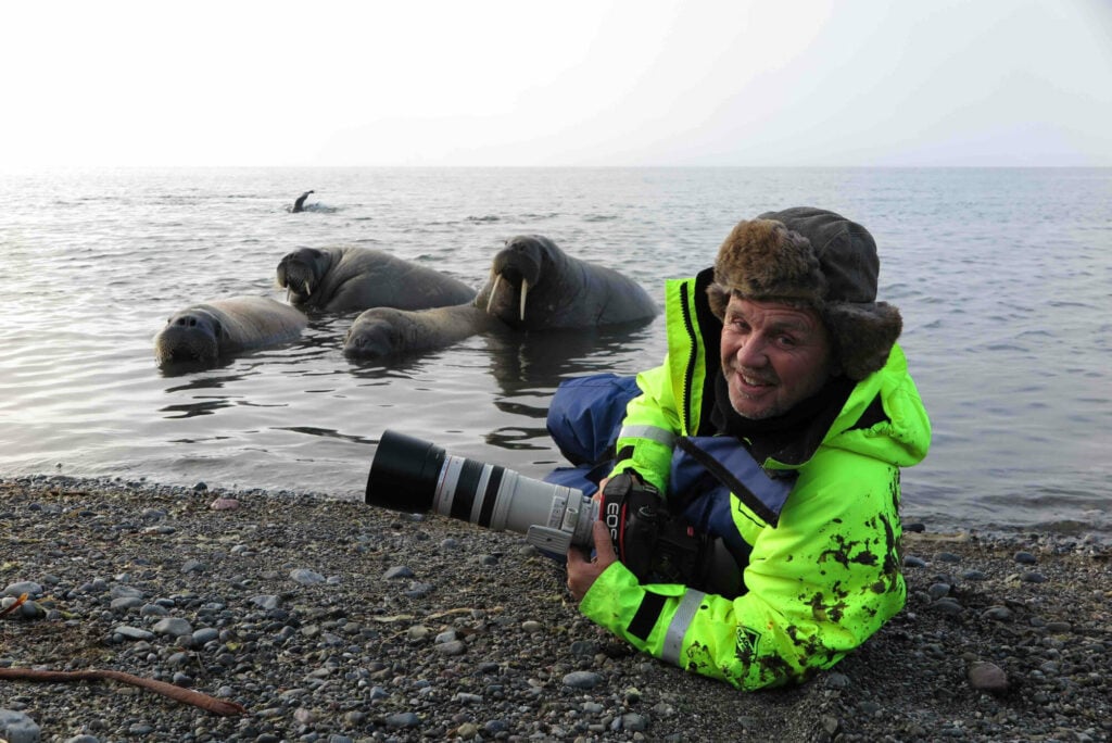 Image name Doug Allan with walrus 3.2MB IMG 0229 2 the 7 image from the post Natural History Cameraman, Doug Allan, is coming to Ilkley in Yorkshire.com.
