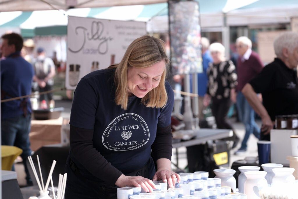 Image name Little Wicks Candles Stall Holder May 2022 malton yorkshire the 7 image from the post Malton Monthly Food Market in Yorkshire.com.