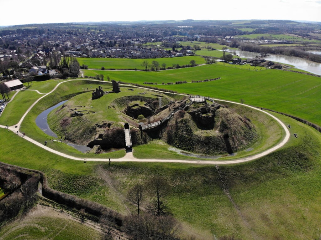 Image name sandal castle aerial shot wakefield west yorkshire the 1 image from the post The Historic Fortress of Sandal Castle, analysed by Dr Emma Wells in Yorkshire.com.