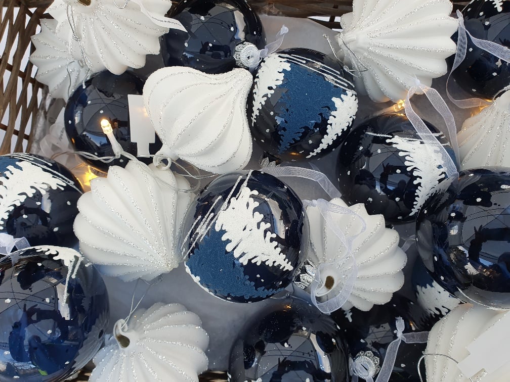 Image name christmas baubles blue and white the 1 image from the post Real Markets in Ilkley in Yorkshire.com.