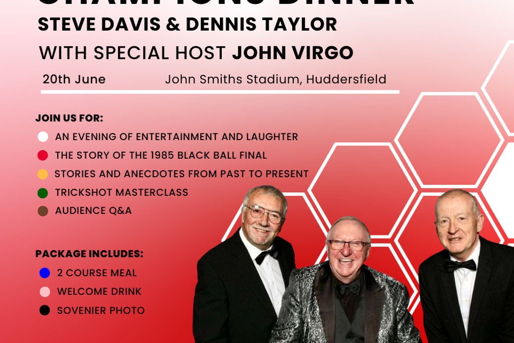 Image name Champions Dinner with Steve Davis and Dennis Taylor at Huddersfield the 1 image from the post Champions Dinner with Steve Davis and Dennis Taylor at , Huddersfield in Yorkshire.com.