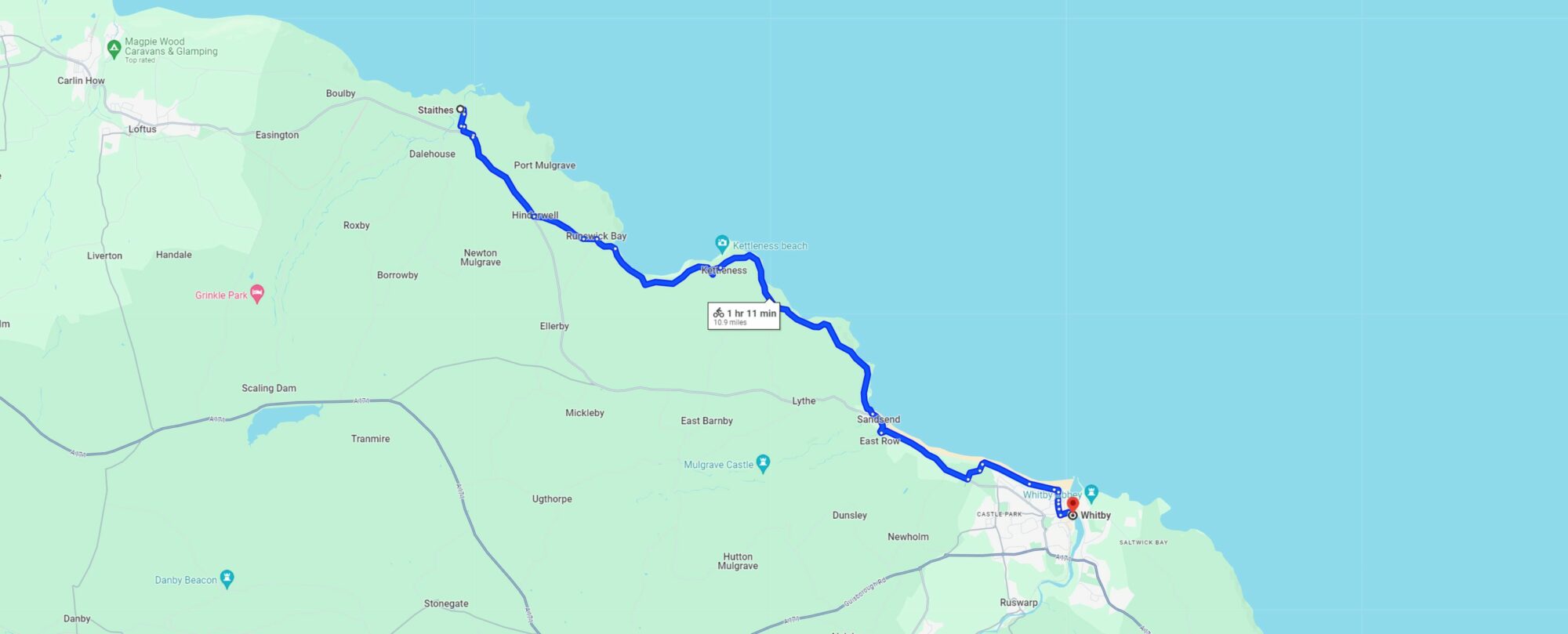 Staithes to Whitby map and routes
