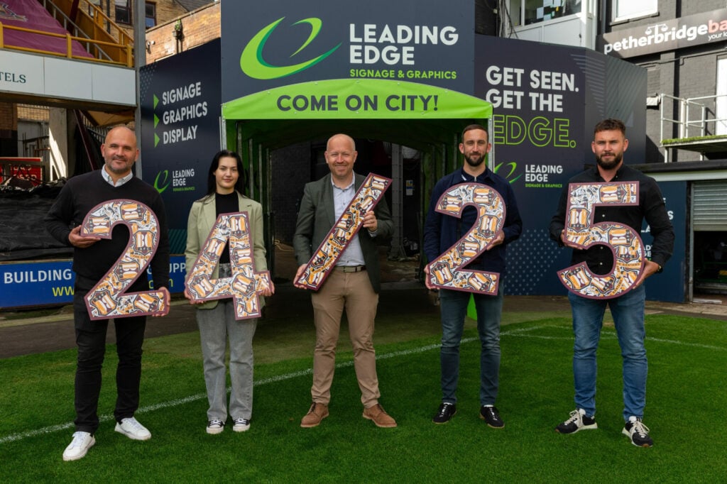 Bradford City AFC Extends Partnership with Leading Edge Signage and Graphics for 2024/25 Season Post image 1 Leading Edge signage team